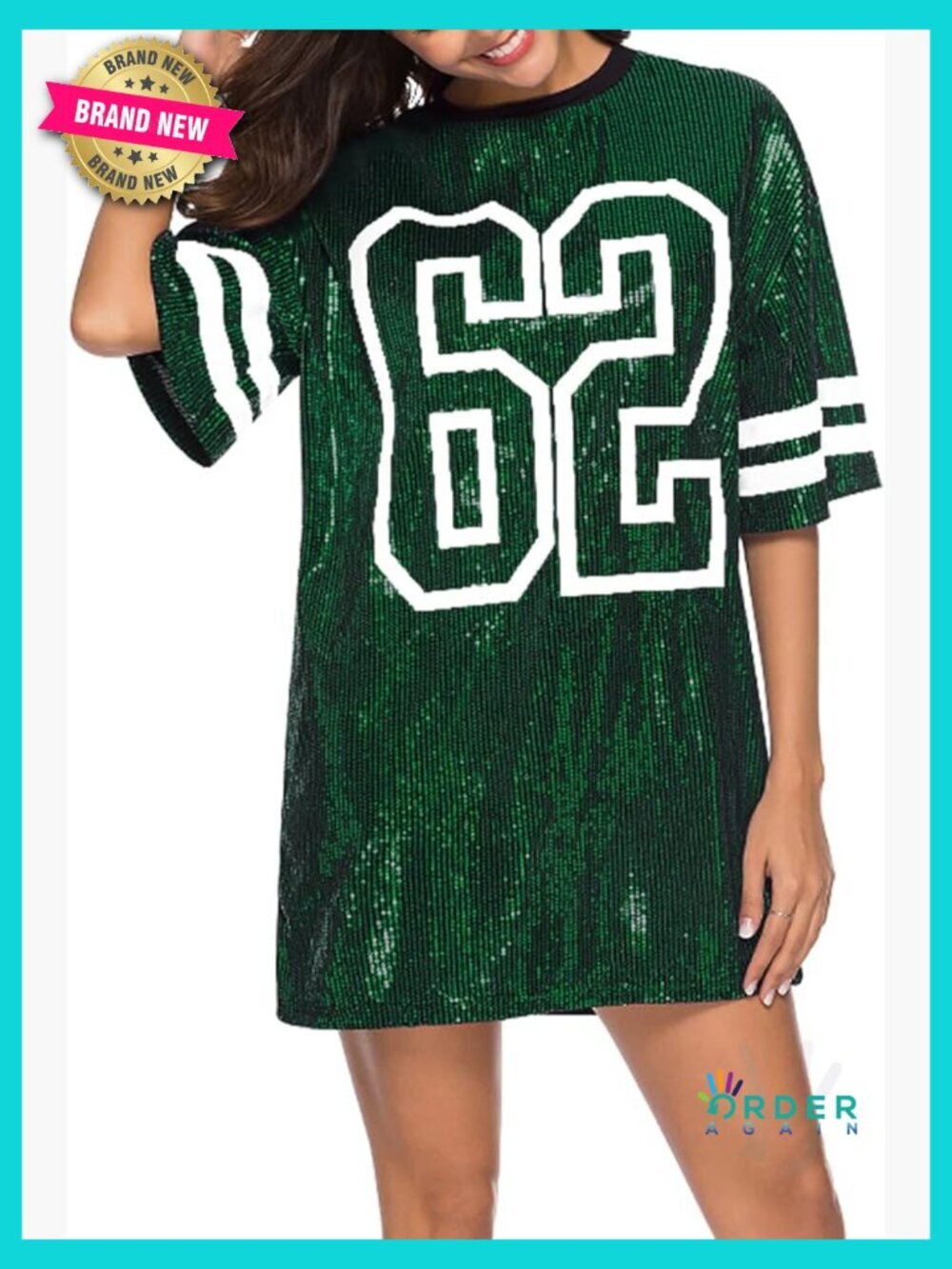 Sequin Letter Print T-Shirt Swing Fit Crew Neck Pullover Party Top